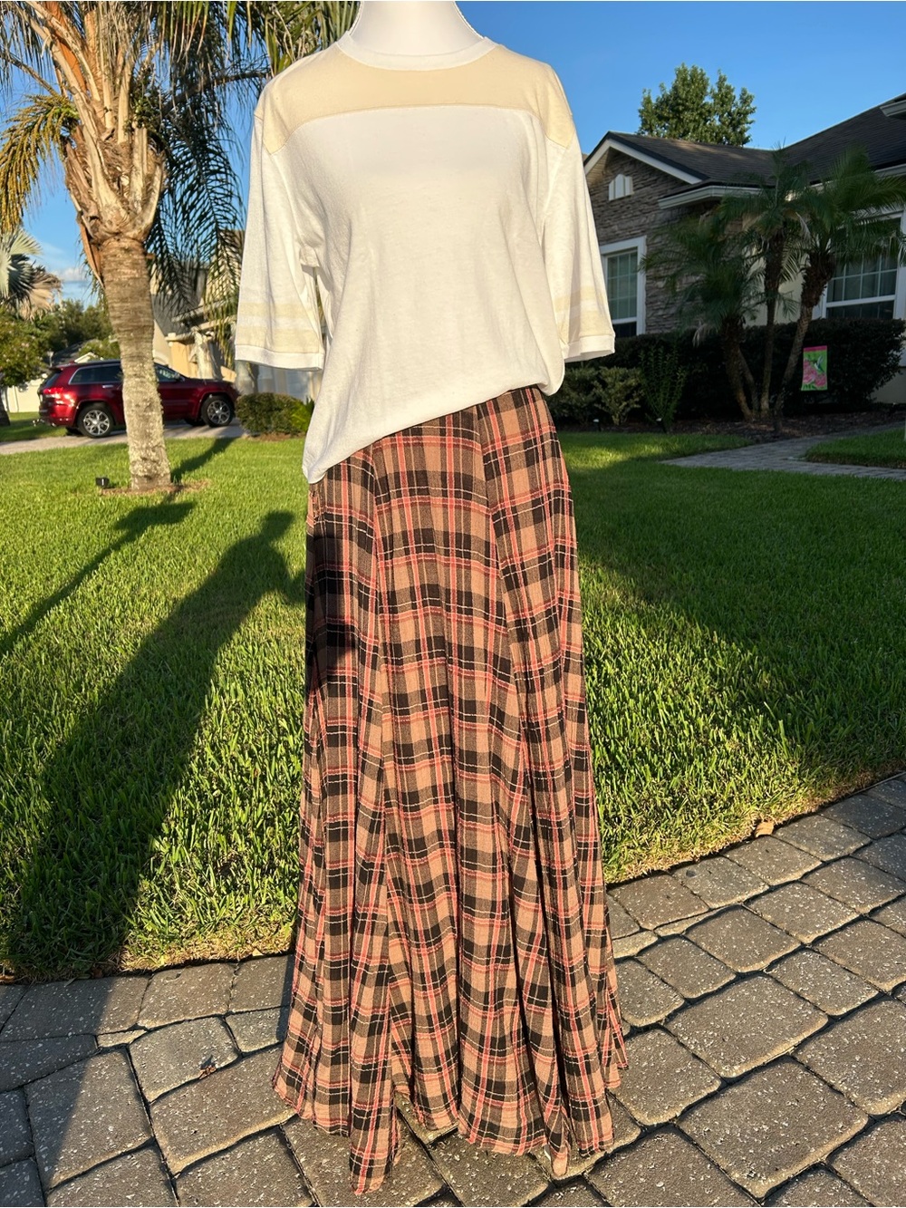 NWT🌷Free People Plaid Printed Mid Rise A-Line Maxi Skirt - Picture 3 of 15